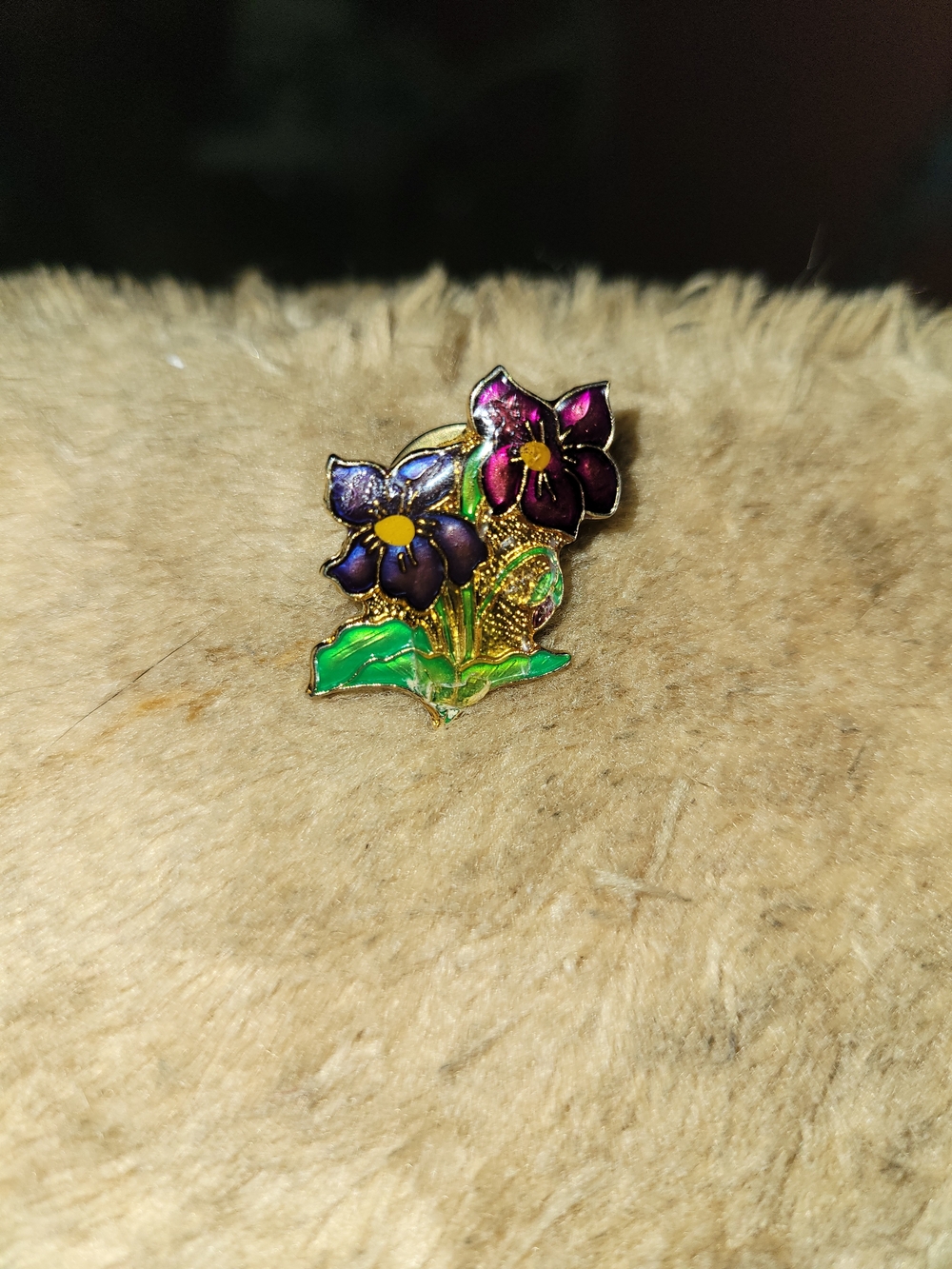 Vintage Purple Double Flower Lapel Pin Broach